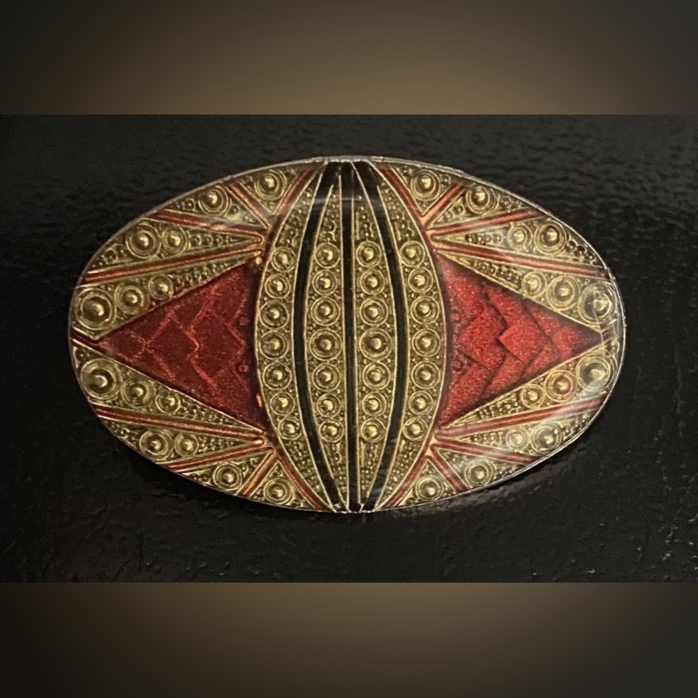 Vintage Art Deco-Style Red & Gold Enamel Brooch
